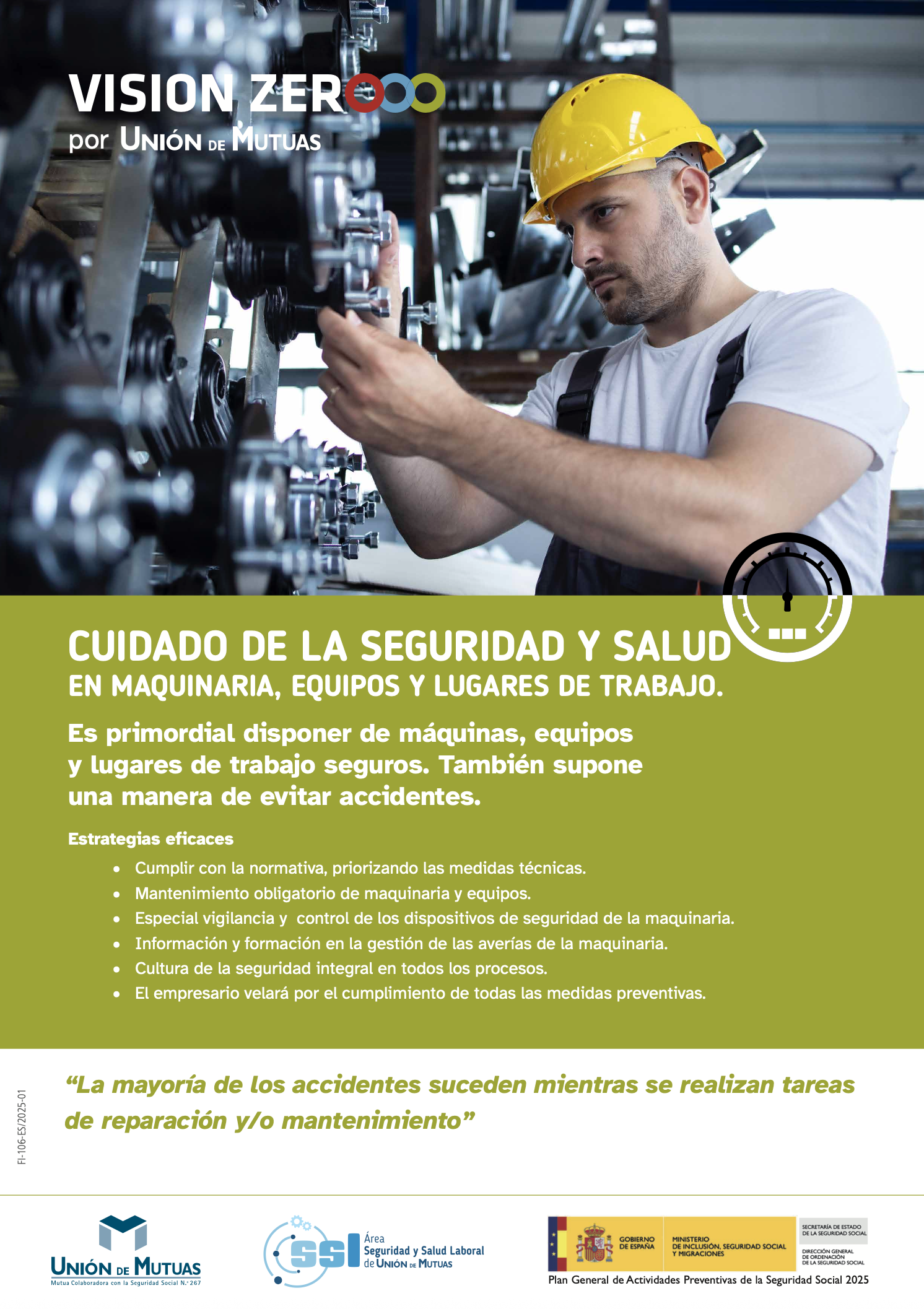 Cuidado de la seguridad y salud en maquinaria, equipos y lugares de trabajo